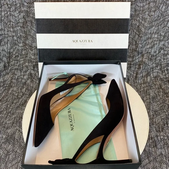 Aquazzura Bow Tie Pump 85mm Heels Black Size 36 - Picture 8 of 14